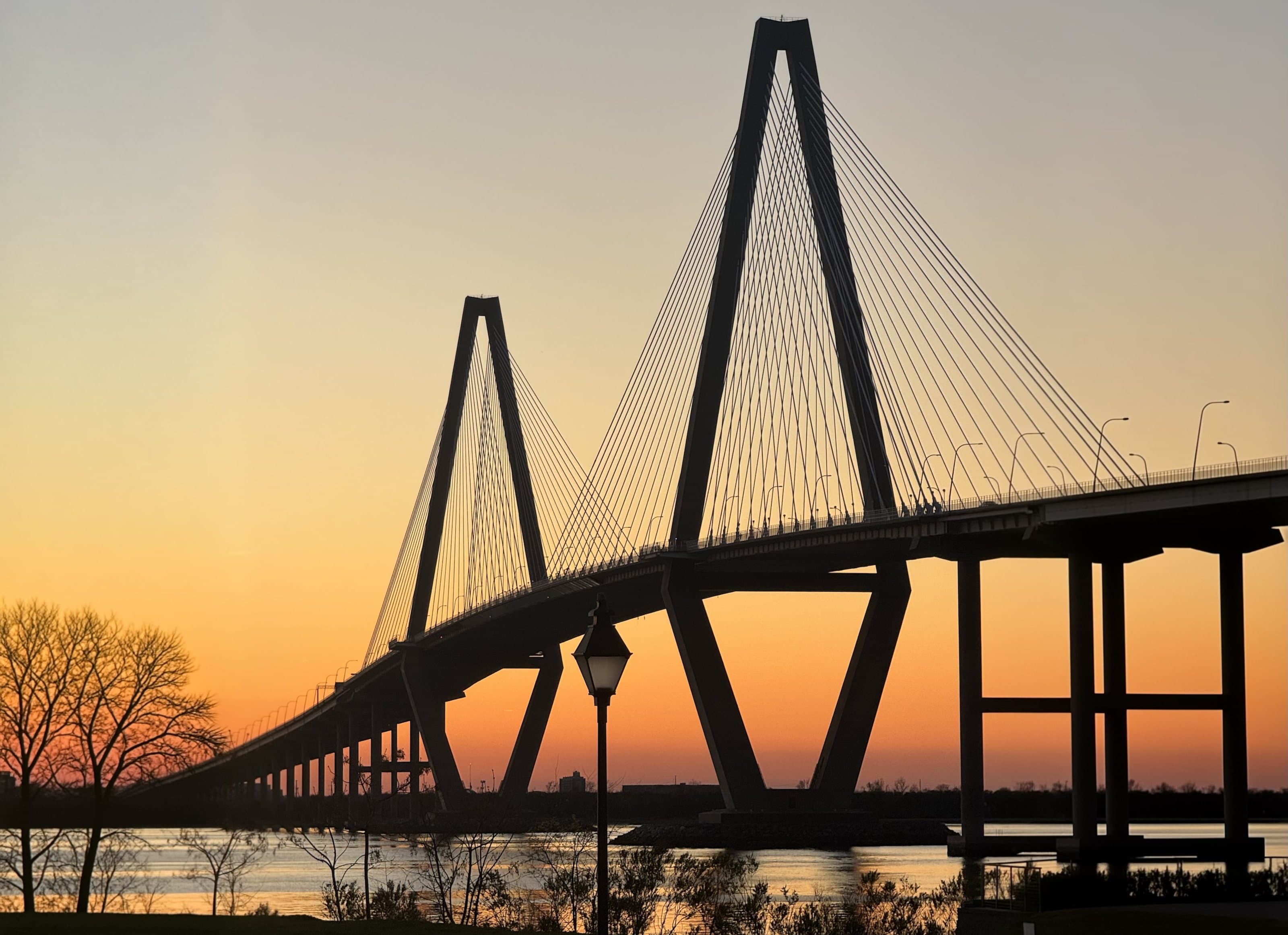 The Ravenel Bridge over the Cooper River at sunset, Charleston